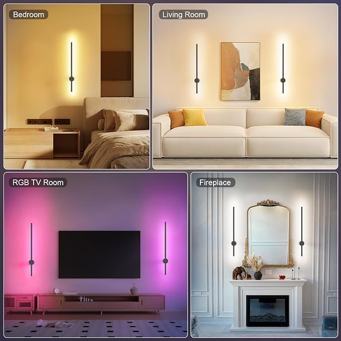 NIORSUN 24 Inch Battery Operated Wall Sconce Set of 2, 10 Colors Dimmable - Image 6