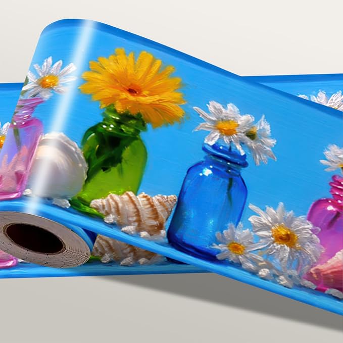 Wildflower Vase Wallpaper Border 196x4 Inch Removable Wall Border Peel and by IOHEFY