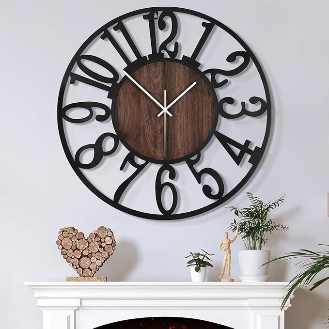 Large Wall Clock for Living Room Decor, 24 Inch Non Ticking Silent, Battery by ArtfulClocksBeautifulMoments