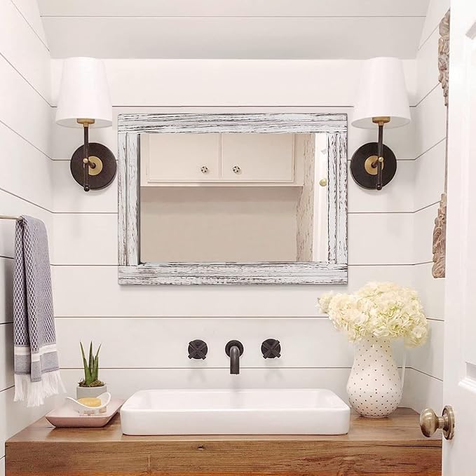 AAZZKANG Large Wall Mirrors 26"x18" Rustic Wood Mirror Rectangle Decorative - Image 6