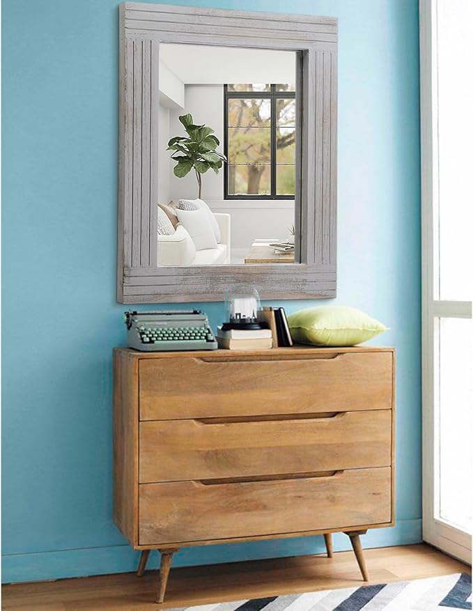 Large Rustic Wall Mirror, Rectangular Vintage Wood Framed Large Mirror Deco - Image 4