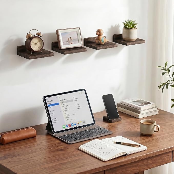 Fixwal Small Shelf for Wall, 5X5 Inches Floating Shelves Set of 4, Rustic Wood - Image 6