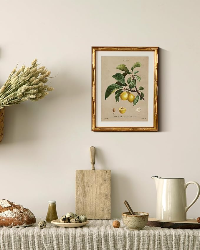 InSimSea Gold Bamboo Framed Canvas Wall Art, Retro Nature Plum Botanical - Image 5