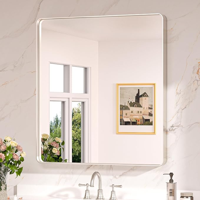 Keonjinn 32 x 36 Inch Brushed Nickel Bathroom Mirrors by Keonjinn