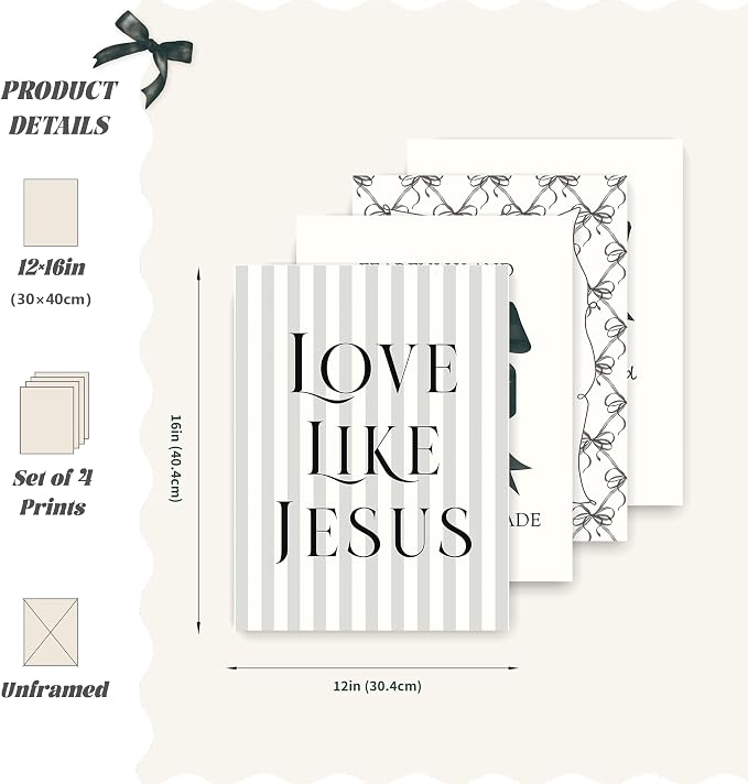 LARTSFRO Coquette Black Bow Jesus Wall Art Decor Posters, Inspirational Bible - Image 2