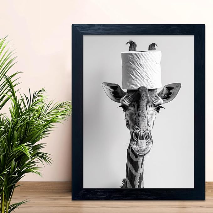 Framed Funny Bathroom Wall Art Giraffe - Image 6