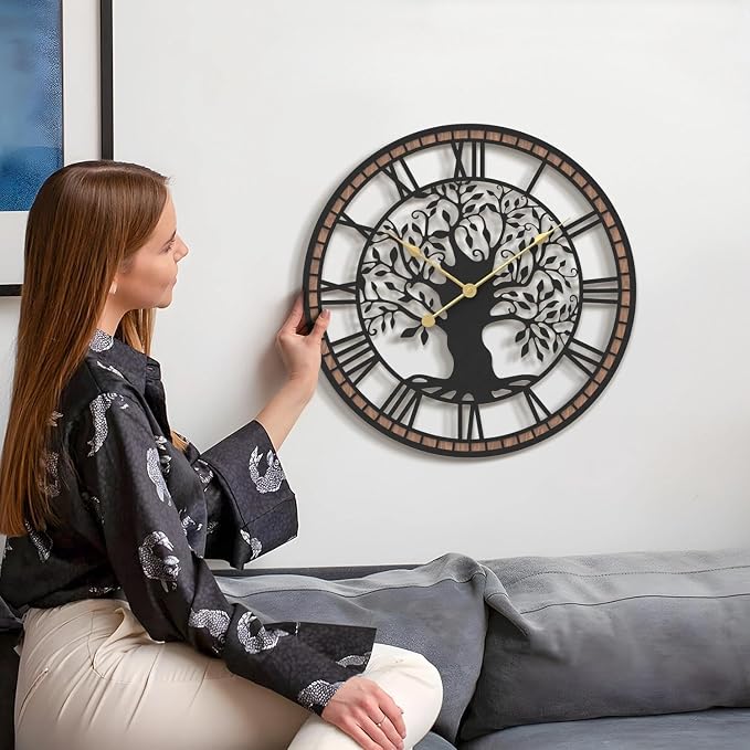 Micasso Wall Clocks Battery Operated: 18Inch Farmhouse Tree of Life Metal - Image 5
