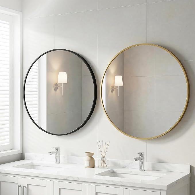 OLIXIS 36 Inch Black Round Bathroom Wall Mirror, Round Bathroom Mirrors - Image 2