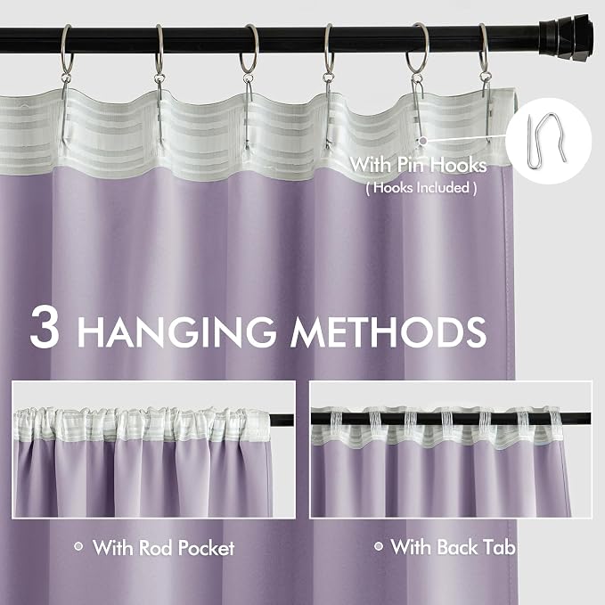 MIULEE Lilac Back Tab Blackout Curtains 90 Inches Long 2 Panels Set - Image 3