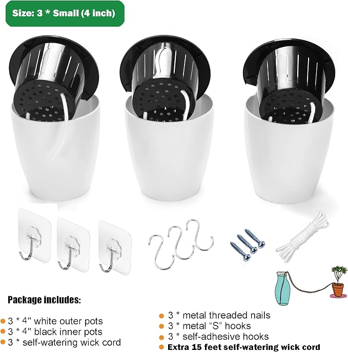 3 Pack Self Watering Wall Hanging Planter Pots Vertical Garden Window Hang - Image 6