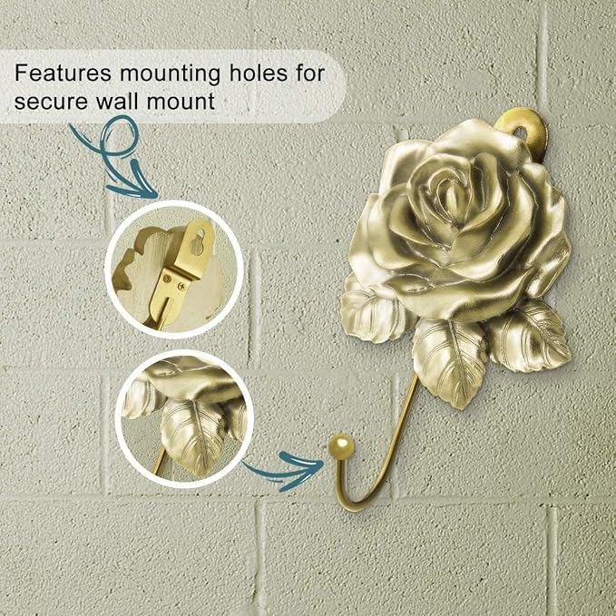Gold Flower Wall Hooks, Whimsical Resin Rose Flower Decorative Bathroom Hooks - Image 5