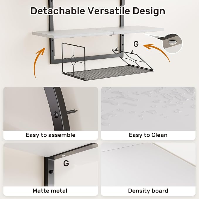XLHOMO Floating Shelf for Wall- 31.5"x 24" 3+1 Tier White Bathroom Floating - Image 3