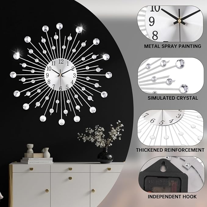 Large Wall Clock for Living Room Decor Non-Ticking Quiet Metal Quartz Clocks - Image 2