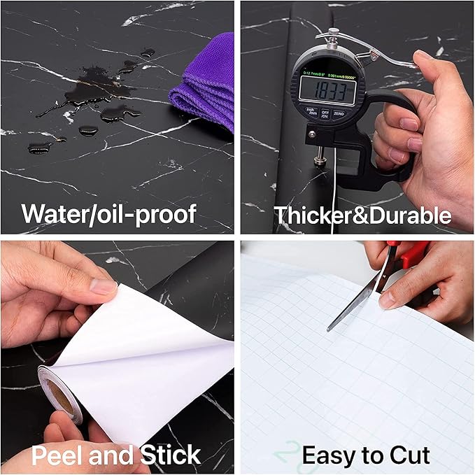 practicalWs 23.6''×118'' Marble Contact Paper Black/White Peel and Stick - Image 2