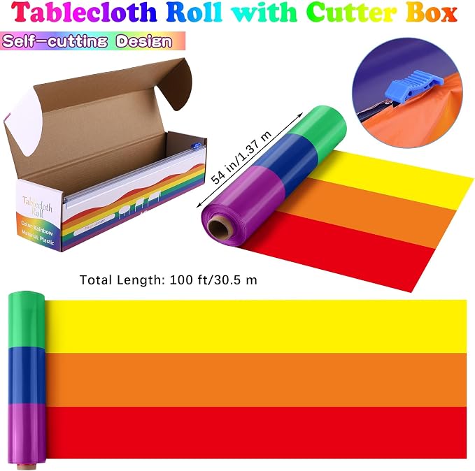 Kochorie 100 Ft x 54 Inch Rainbow Tablecloth Roll - Image 2