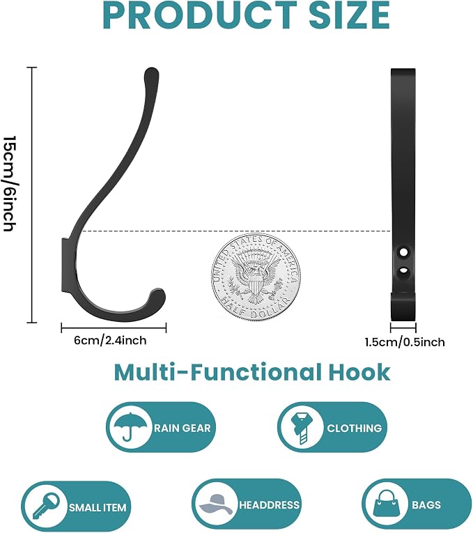 BREYDROK 6-Pack Heavy Duty Coat Hooks - Image 5