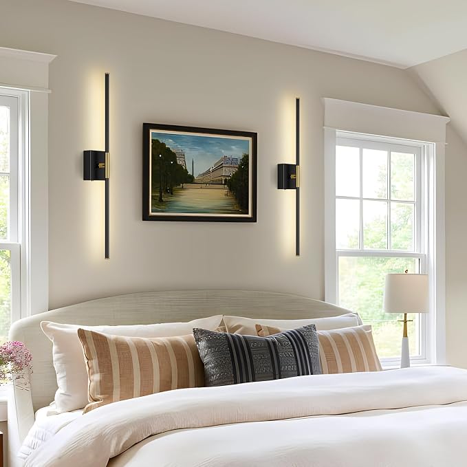 Wall Sconces Set of Two with Remote Control 29.1 in Dimmable Black Gold Battery - Image 8
