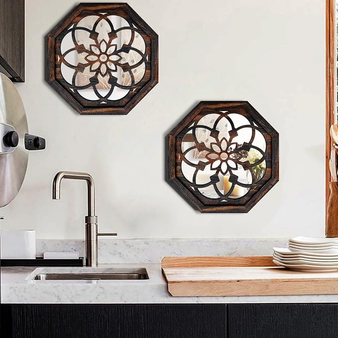 ZOLAPI 2-Piece Octagon Wall-Mounted Mirrors, Vintage Farmhouse Mirror - Image 4