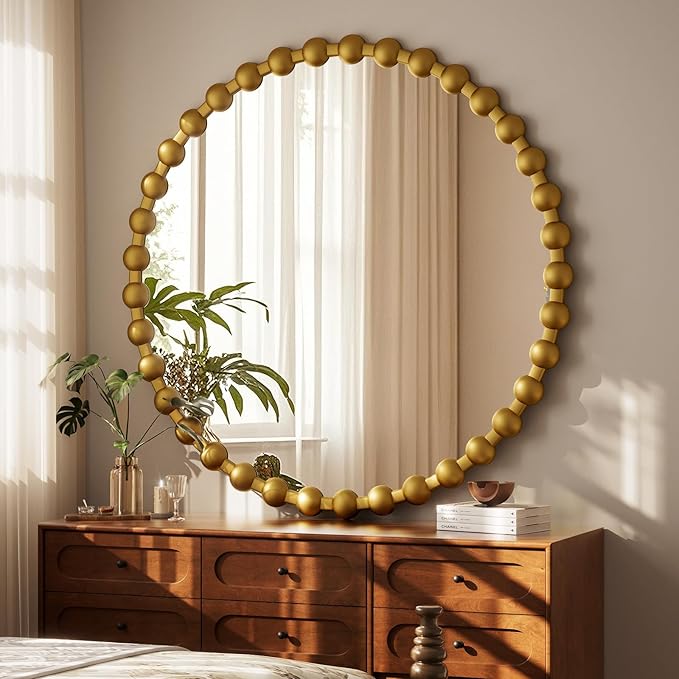 Easly Round Mirror for Wall, 36 Inch Gold Beaded Frame Decorative Vanity Mirror - Image 2