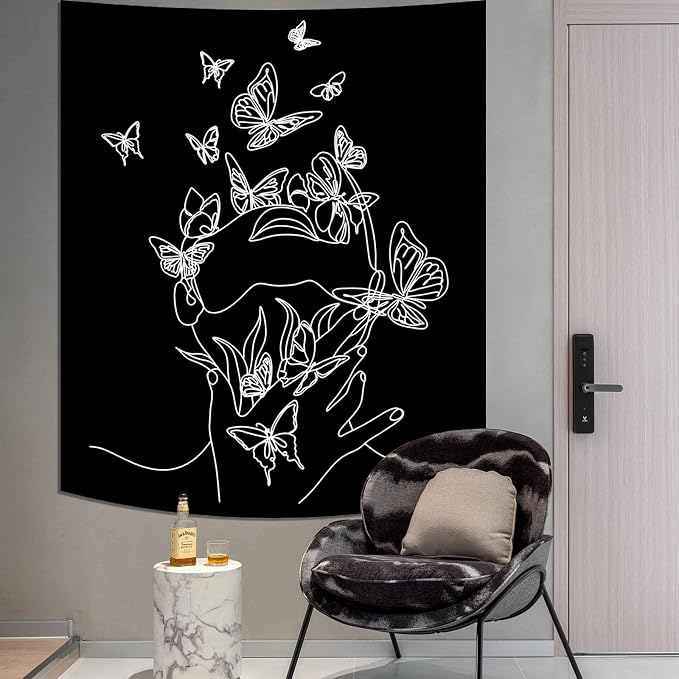 Black and White Tapestry for Bedroom Aesthetic Butterfly Tapestry Minimalist - Image 5