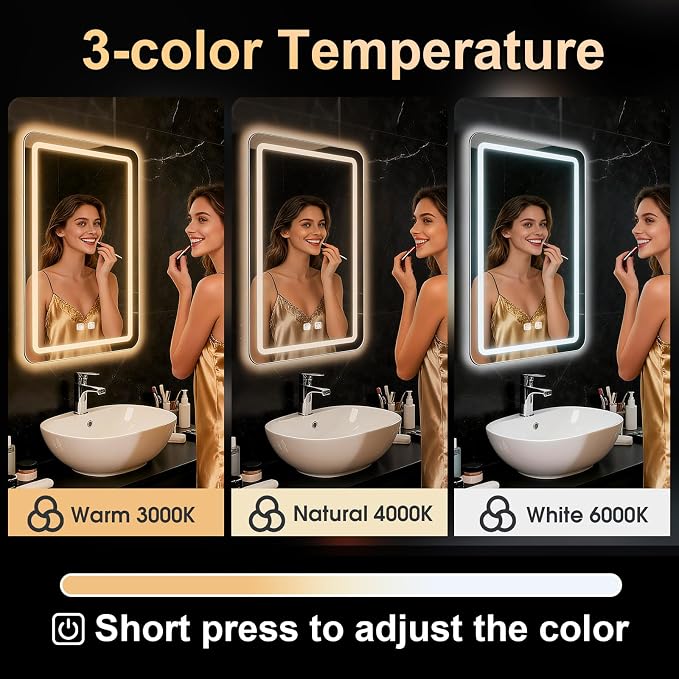 LED Bathroom Mirror, 16 x 24 Inch Anti-Fog Bathroom Mirror - Image 3