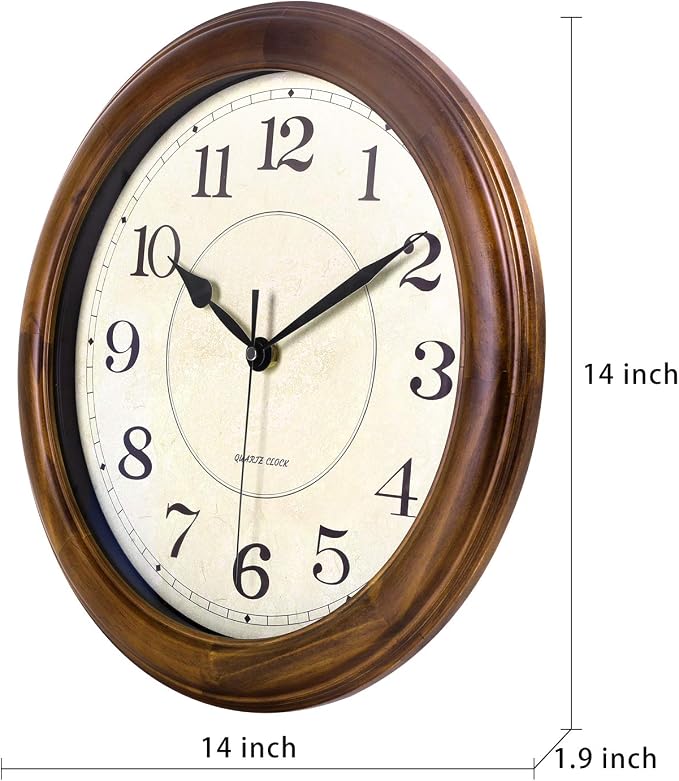 Kesin Wall Clock Wood 14 Inch Silent Wall Clocks Large Decorative Battery - Image 2