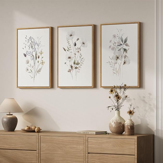 Framed Neutral Botanical Floral Wall Art, 3 Piece Modern Farmhouse Flower - Image 8