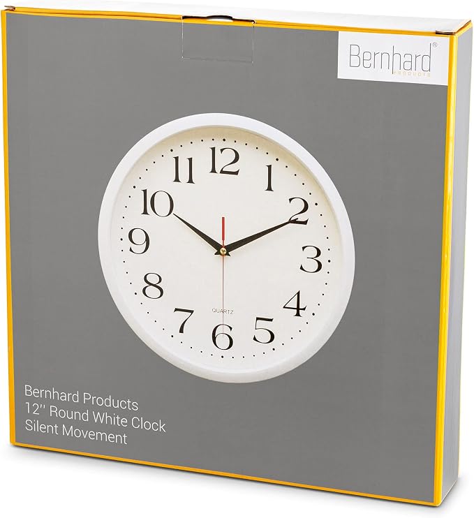Bernhard Products White Wall Clock Silent Non Ticking, 12 Inch Quality Quartz - Image 5