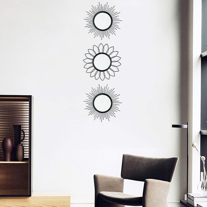 3 Pack Metal Mirrors for Wall Sunburst Wall Mirrors Home Décor Decorative - Image 4