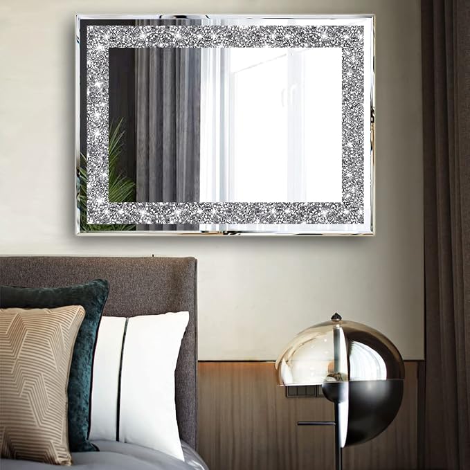 2 Piece Wall Mirrors, Crush Diamond Wall Décor Silver Decorative Mirrors - Image 5