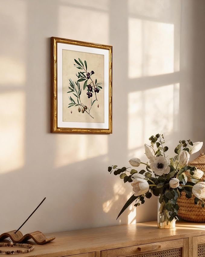 InSimSea Gold Bamboo Framed Canvas Wall Art, Vintage Olives Botanical Prints - Image 4