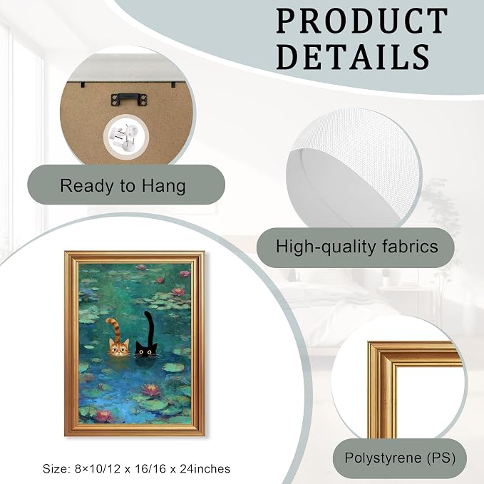 Fantasy Artists Gold Framed Wall Art Prints, Two Swimming Cats in Lotus Pond - Image 7