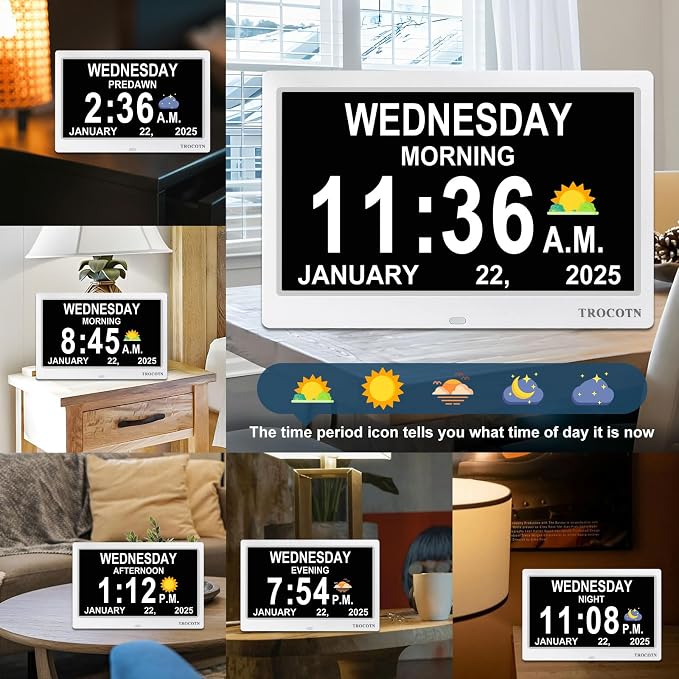 TROCOTN Dementia Clocks, Large Display Calendar Alarm Clock - Image 3