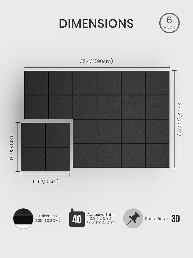 Bumusty Large Felt Bulletin Board, 30 Push Pins, 40 Adhesive Tabs - Image 2