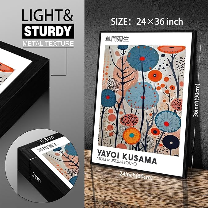 Yayoi Kusama Black Framed Wall Art 24x36in Vintage Japanese Painting Posters - Image 2