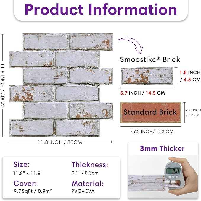 3D Faux Brick Wall Panels Peel and Stick, Small Brick-Look Textured Wall Sticker - Image 3