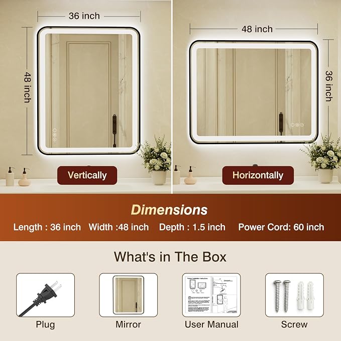 36x48 Inch LED Bathroom Mirror - Image 2