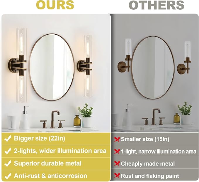 Indoi Wall Sconces Set of Two, Hardwired Brown Bathroom Sconces Wall Lighting - Image 2