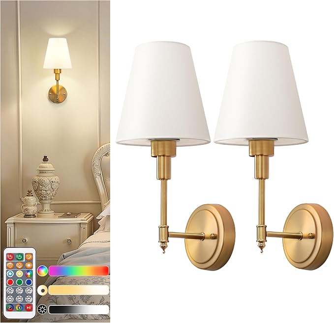DORESshop Battery Operated Wall Sconce Set of 2, Wall Light Wireless Easy to by DORESshop