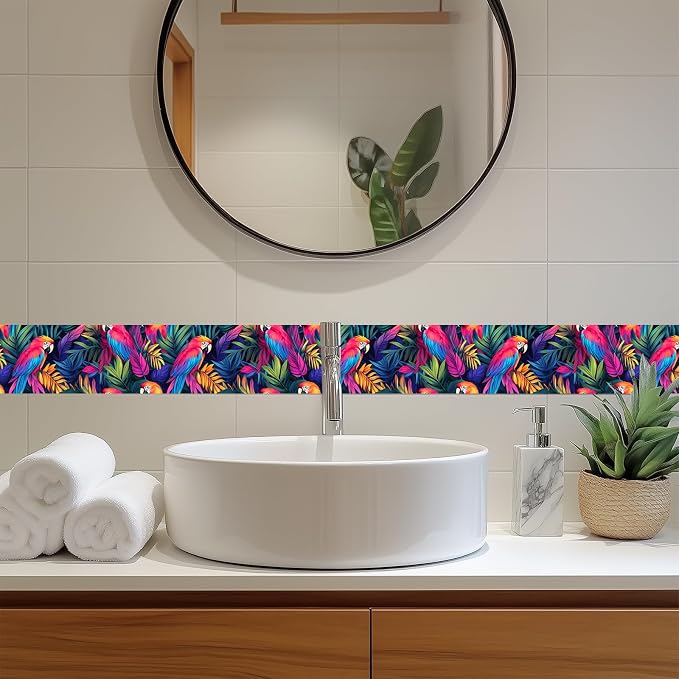 HOMETITUTE Wallpaper Border Peel and Stick Wall Border Tropical Parrot Theme - Image 7