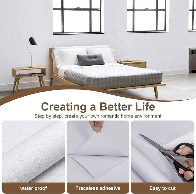 White Wallpaper Grasscloth Peel and Stick Wallpaper 15.7"x 1181" Fabric Contact - Image 7