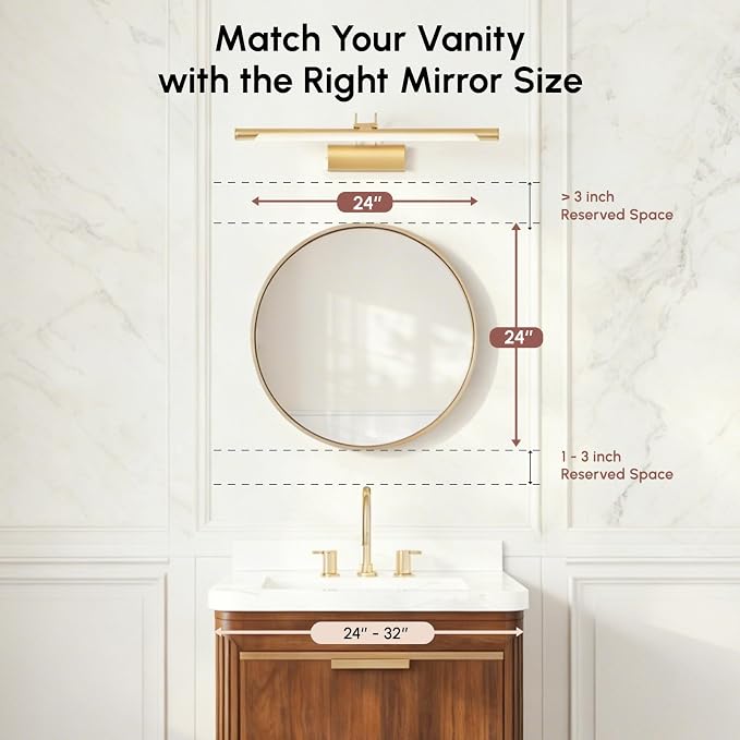 USHOWER Gold Bathroom Mirrors for Over Sink, 24 Inch Circle Mirror - Image 6