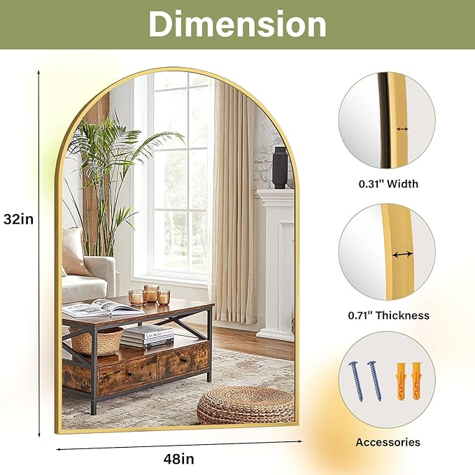XRAMFY 32"x48" Arched Bathroom Mirror - Image 6