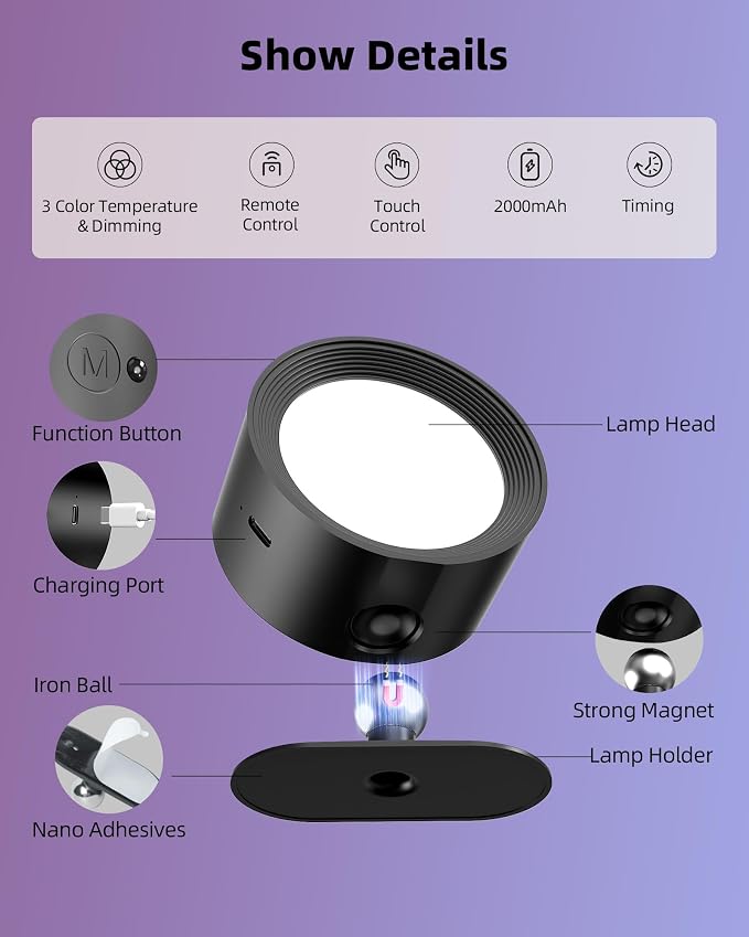 Wall Mounted Lights, 2 Pack Rechargeable RGB Color Changing Light, 3 Color - Image 7