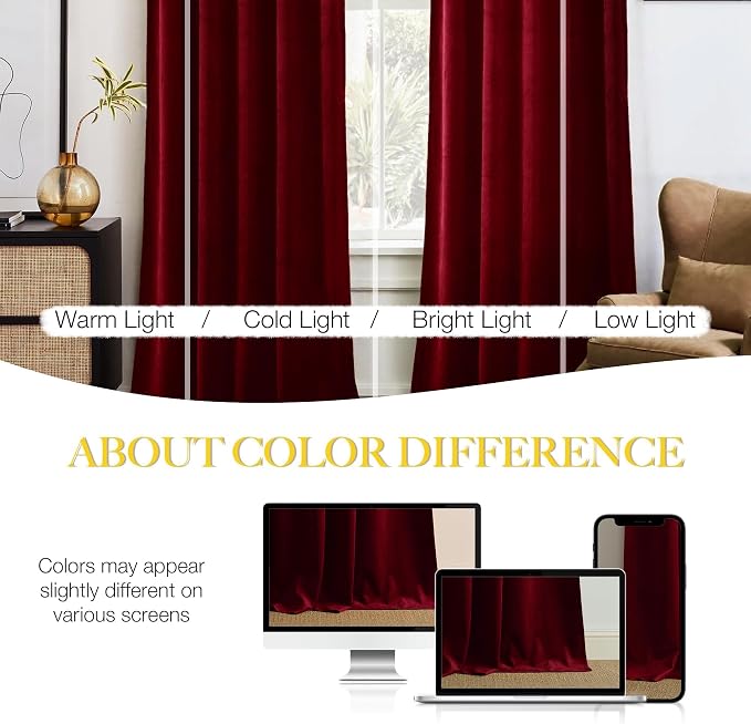 NICETOWN 144 inch Long Red Velvet Curtains and Drapes, Extra Long Elegant Wall - Image 3