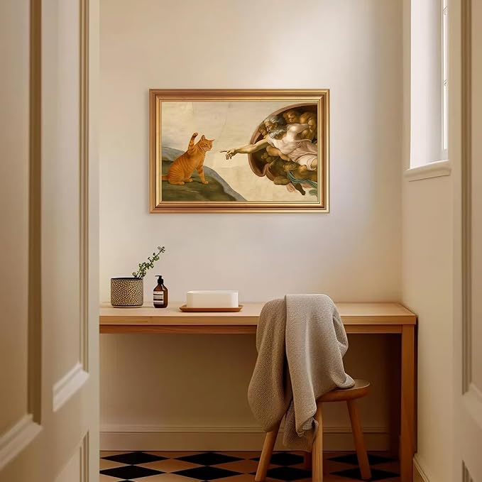 Fantasy Artists Divine Feline Encounter Gold Framed Wall Art, Modern Angel & - Image 3