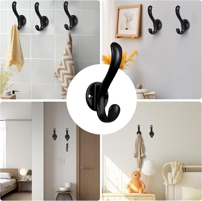 6 Pack Coat Hooks Wall Mount Heavy Duty Utility Retro Double Hooks - Image 2