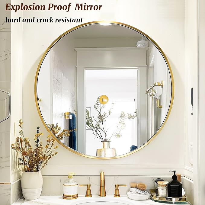 Gold Round Mirror 18 inch, Round Bathroom Mirror, Wall Mirrors - Image 4