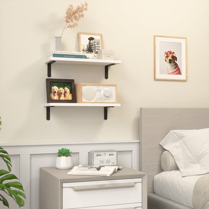 RICHER HOUSE Floating Wall Shelves, Rustic Wood Bathroom Shelves Set of 2 - Image 5