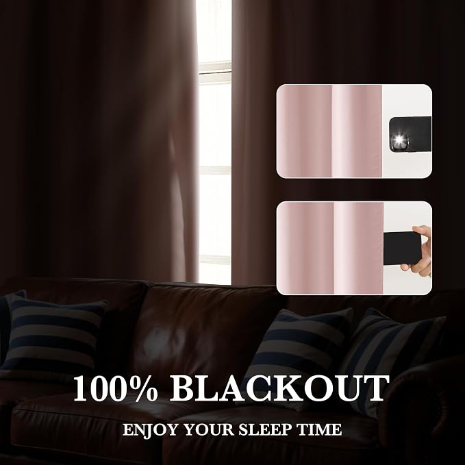 RYB HOME Bedroom Blackout Curtains 63 inches Long, 100% Blackout Thermal - Image 4